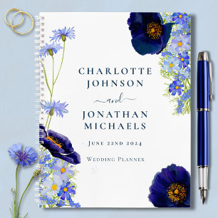 Cuaderno Elegante planificador de la boda azul de flores si