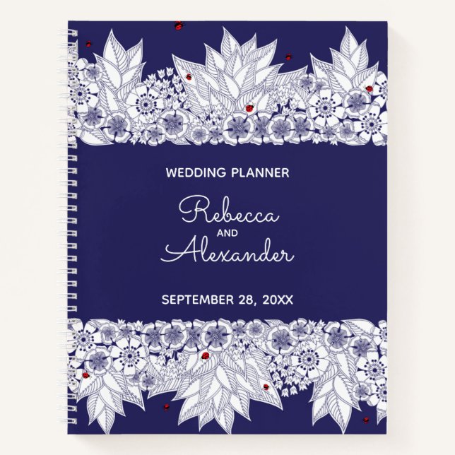 Cuaderno Elegante planificador de la boda blanca azul (Anverso)