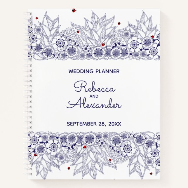 Cuaderno Elegante planificador de la boda blanca azul (Anverso)
