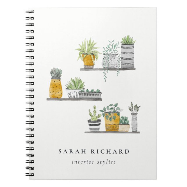 Cuaderno Elegante Planta de Casa Pott Acuarela Botánica (Frente)