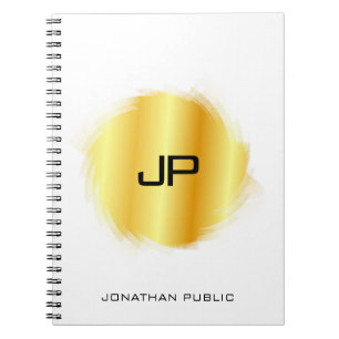 Cuaderno Elegante plantilla de monograma Metálico Aspecto F