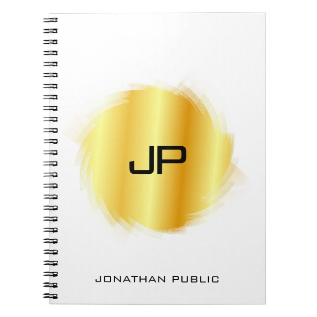 Cuaderno Elegante plantilla de monograma Metálico Aspecto F (Frente)