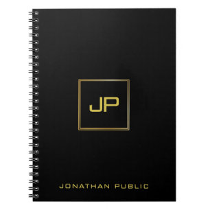 Cuaderno Elegante plantilla negra con monograma dorado mode