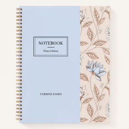 Cuaderno Elegante Polvo Azul Rubor Rosa Patrón Floral 
