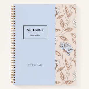 Cuaderno Elegante Polvo Azul Rubor Rosa Patrón Floral 