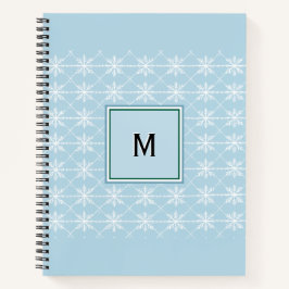 Cuaderno Elegante Polvo Monogramado Azul Copos de Nieve Bla