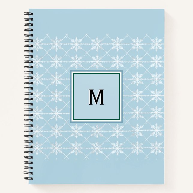 Cuaderno Elegante Polvo Monogramado Azul Copos de Nieve Bla (Anverso)