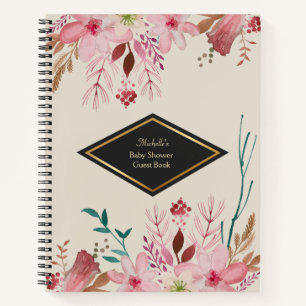 Cuaderno Elegante portátil Baby Shower con flores