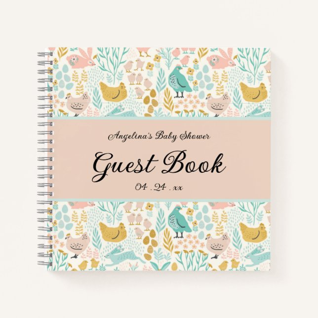 Cuaderno Elegante portátil Baby Shower de pollo (Anverso)