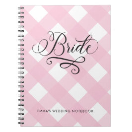Cuaderno Elegante portátil Boda Rubor Pink Gingham Bride