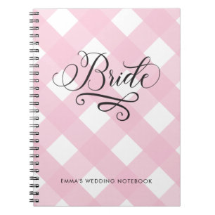 Cuaderno Elegante portátil Boda Rubor Pink Gingham Bride
