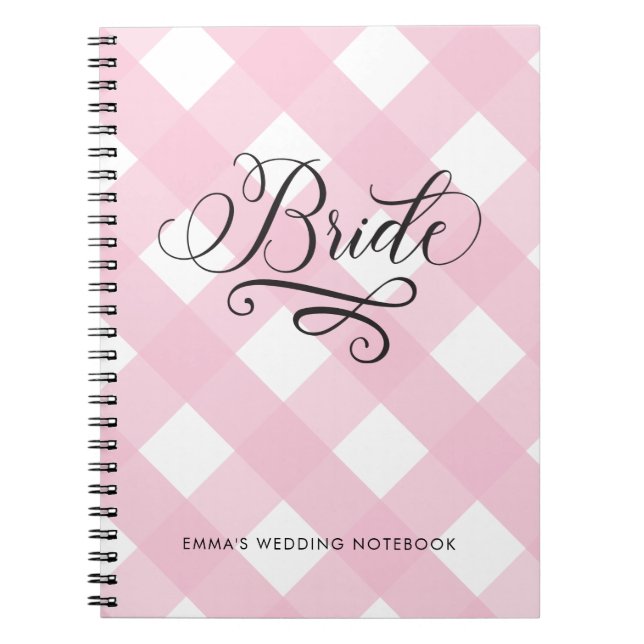 Cuaderno Elegante portátil Boda Rubor Pink Gingham Bride (Frente)