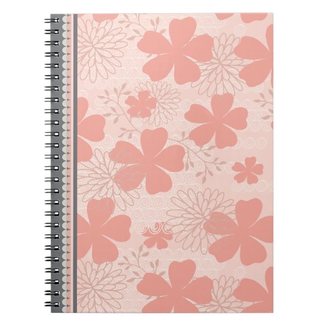 Cuaderno Elegante portátil de espiral floral rosa y melón (Frente)