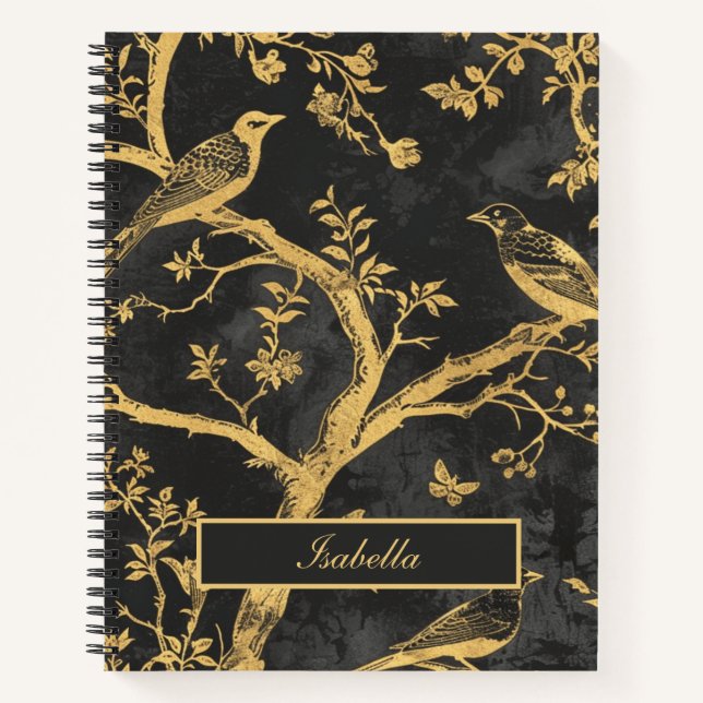 Cuaderno Elegante portátil de espiral negra y dorada (Anverso)