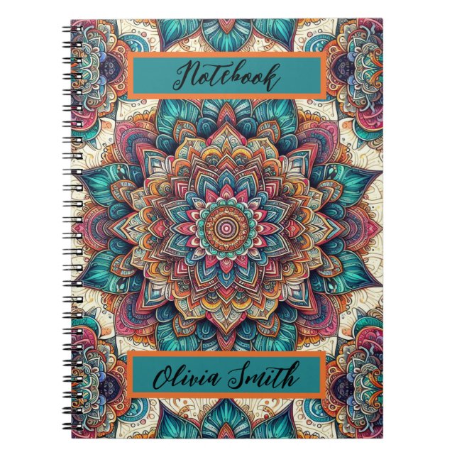 Cuaderno Elegante portátil de fotos espirales de Mandala (Frente)