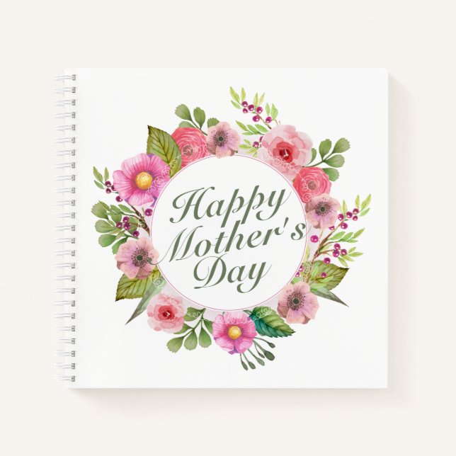 Cuaderno Elegante portátil de marco floral feliz día de la  (Anverso)