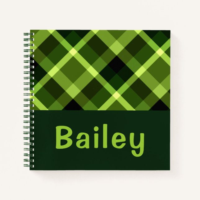 Cuaderno Elegante Portátil Elegante Monograma Verde Pea (Anverso)