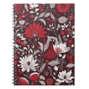 Cuaderno Elegante portátil floral - Bloom blanco y borgoños