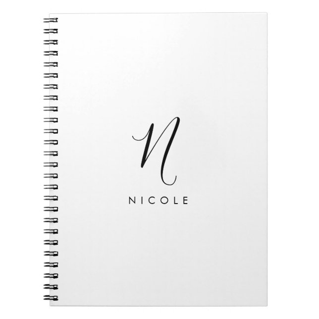 Cuaderno Elegante portátil monograma blanco y negro (Frente)