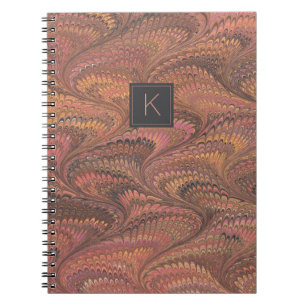 Cuaderno Elegante portátil monograma de mármol rosa marrón