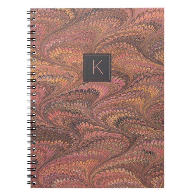 Cuaderno Elegante portátil monograma de mármol rosa marrón (Frente)