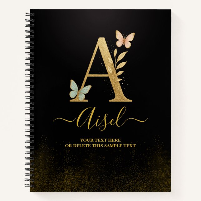 Cuaderno Elegante portátil monograma Gold "A" (Anverso)