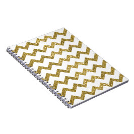 Cuaderno Elegante portátil Purpurina de oro y franjas blanc