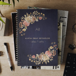 Cuaderno Elegante profesional de negocios monogramado flora