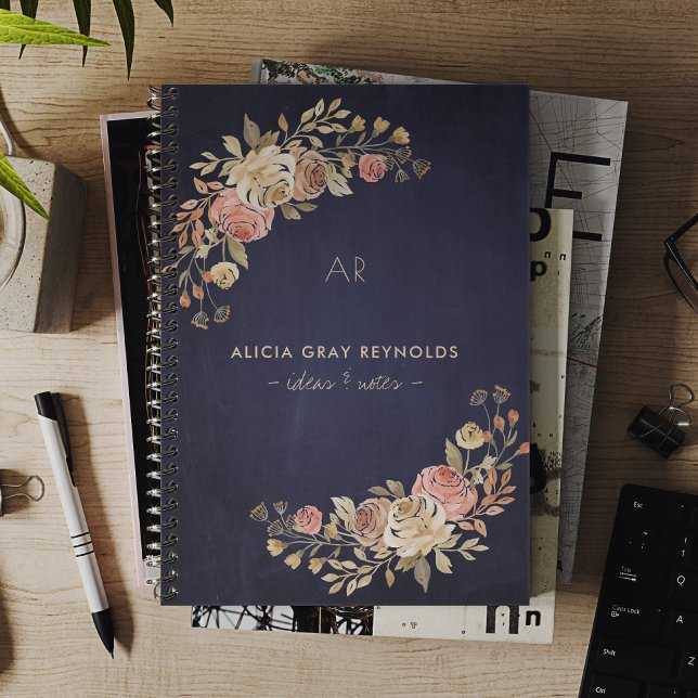 Cuaderno Elegante profesional de negocios monogramado flora (Subido por el creador)
