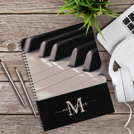 Cuaderno Elegante profesor de piano monograma negro y blanc