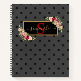 Cuaderno Elegante Punto y Rosas de Polka Negro personalizad
