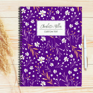 Cuaderno Elegante Purple Wild Flowers Nombre Personalizado