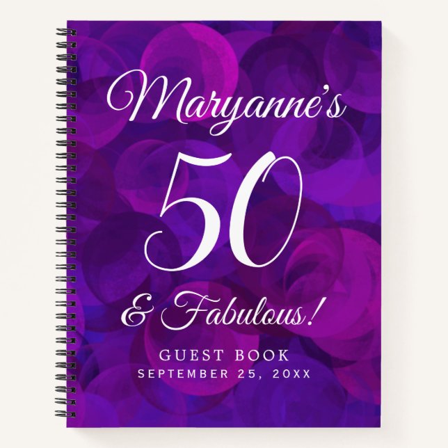 Cuaderno Elegante púrpura 50 y fabulosa fiesta de cumpleaño (Anverso)