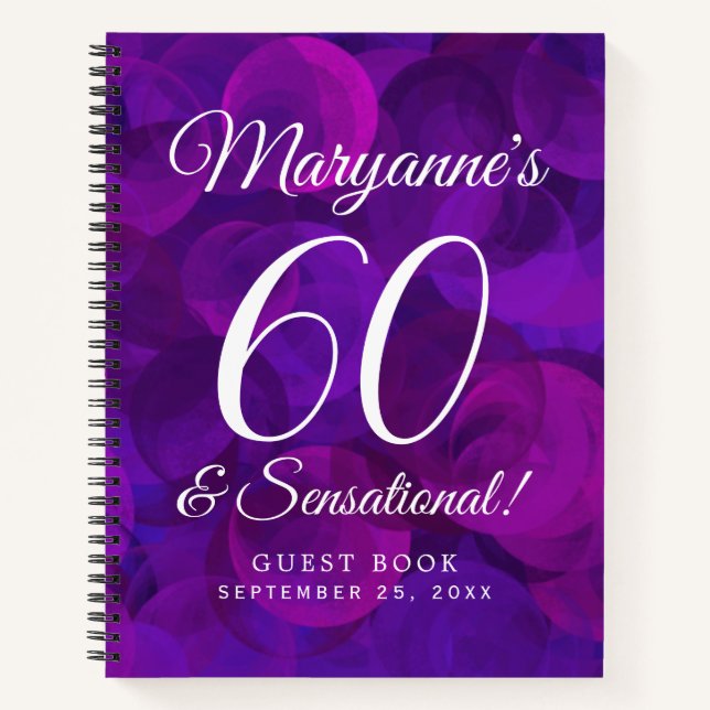 Cuaderno Elegante púrpura 60 y fiesta sensacional de cumple (Anverso)