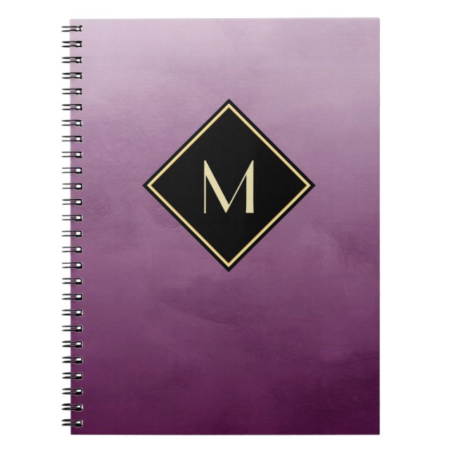 Cuaderno Elegante Púrpura Cepillado Con Monograma De Oro Si (Frente)