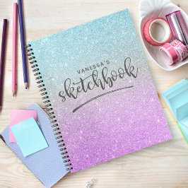 Cuaderno Elegante Purpurina azul púrpura Ombre Sketchbook