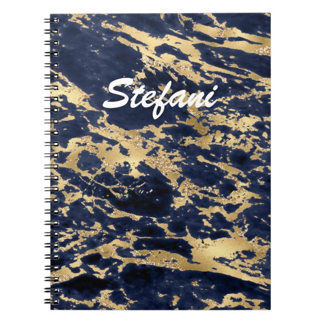 Cuaderno Elegante Purpurina de mármol de la Marina Azul Fau (Frente)