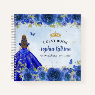 Cuaderno Elegante Purpurina de oro azul de la marina Floral