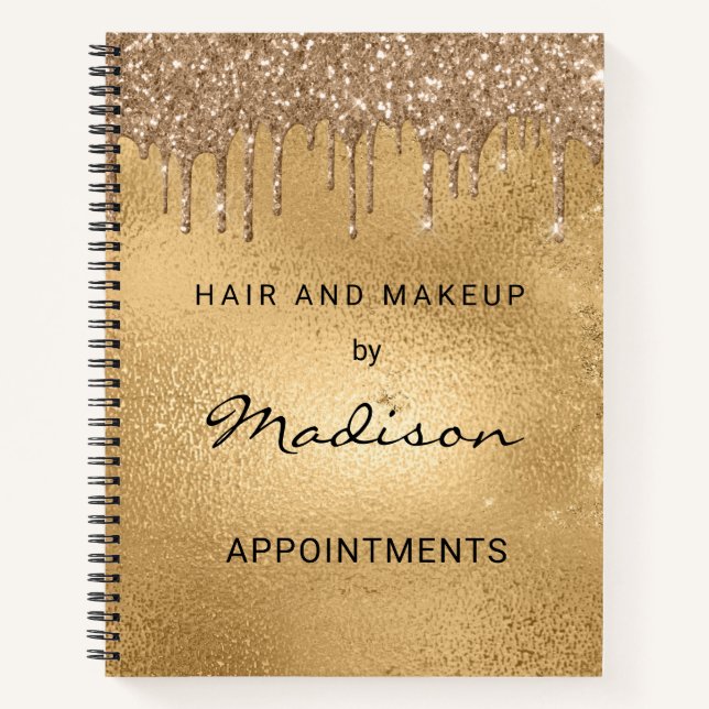 Cuaderno Elegante Purpurina De Oro Cabello Y Maquillaje (Anverso)