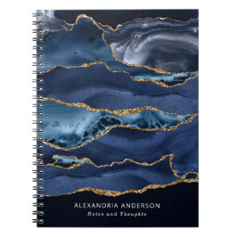 Cuaderno Elegante Purpurina de oro de mármol azul de la mar