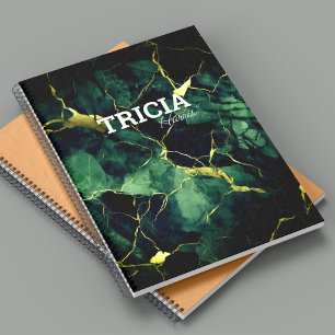 Cuaderno Elegante purpurina de oro de mármol verde turquesa