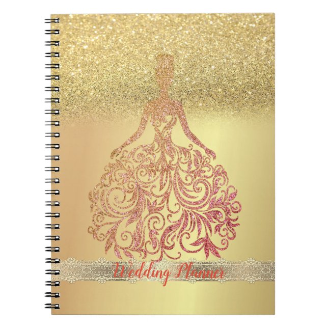 Cuaderno Elegante Purpurina de oro de moda Bokeh, Vestido,  (Frente)