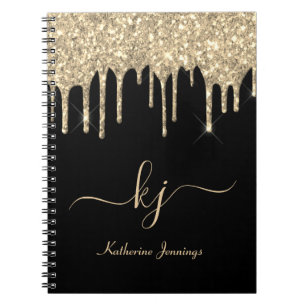 Cuaderno Elegante Purpurina de oro negro gotea 2 guiones de