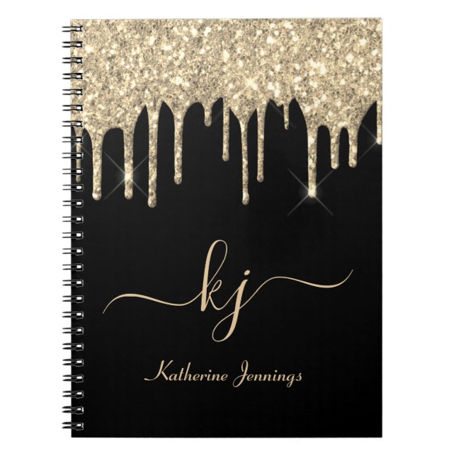 Cuaderno Elegante Purpurina de oro negro gotea 2 guiones de (Frente)