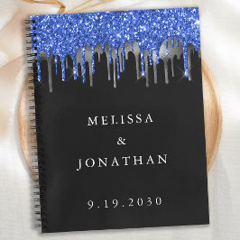 Cuaderno Elegante Purpurina de Plata Azul Dris Boda Invitad