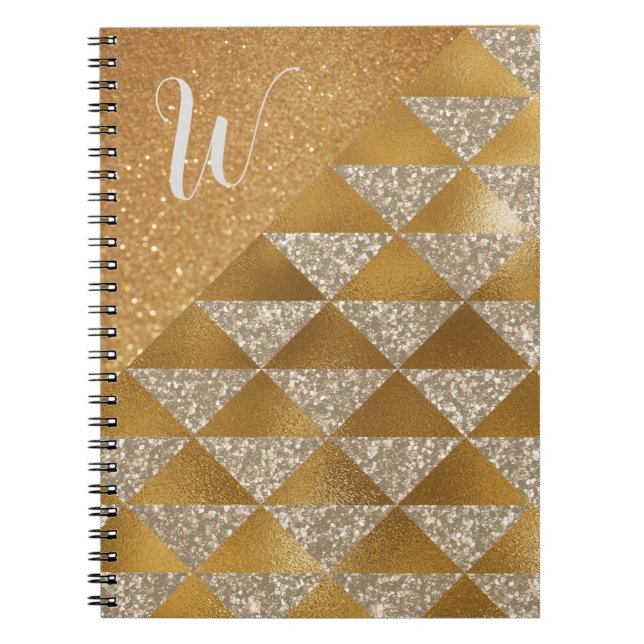 Cuaderno Elegante Purpurina dorado plateado Monograma Glam (Frente)