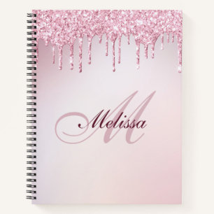 Cuaderno elegante purpurina drip trendy girly monograma