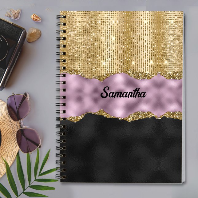 Cuaderno Elegante Purpurina falso Violet Gold negro monogra (Subido por el creador)