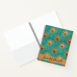 Cuaderno Elegante Purpurina Peacock Feathers Esbozo/Histori