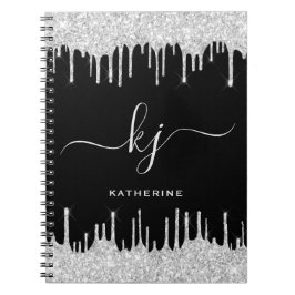 Cuaderno Elegante Purpurina plateado goteo 2 guión monogram